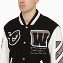 Off White ™ Giacca varsity in lana in bianco e nero e pelle