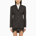 Off White™ Grey Single Breasted Pinstripe Jacket In Wool Blend