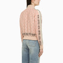 Palm Angels Pink/White Linen Blend Print Bomber Jacket