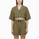 Palm Angels Cropped Shirt With Military Green Print