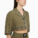 Palm Angels Cropped Shirt With Military Green Print