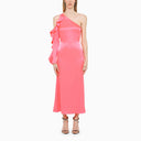 David Koma Fluo Pink One Shoulder Dress In Satin - Balardi