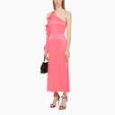 David Koma Fluo Pink One Shoulder Dress In Satin - Balardi
