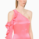 David Koma Fluo Pink One Shoulder Dress In Satin - Balardi