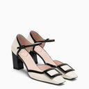 Roger Vivier Cream/Black Brevet Leather Mary Jane