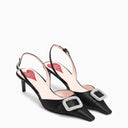 Roger Vivier Décolleté Dorsay Slingback أسود مع مشبك من حجر الراين