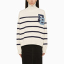 DSquared2 Blue/White Striped Turtleneck Swater con logo