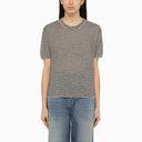 Roberto Collina Ecru/Navy Striped T Shirt In Linen Blend