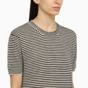 Roberto Collina Ecru/Navy Striped T Shirt In Linen Blend