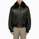 Ami Paris Black Leather Bomber Jacket