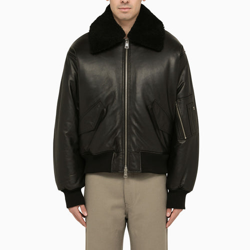 Ami Paris Black Leather Bomber Jacket
