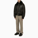 Ami Paris Black Leather Bomber Jacket