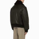Ami Paris Black Leather Bomber Jacket