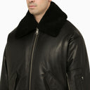 Ami Paris Black Leather Bomber Jacket