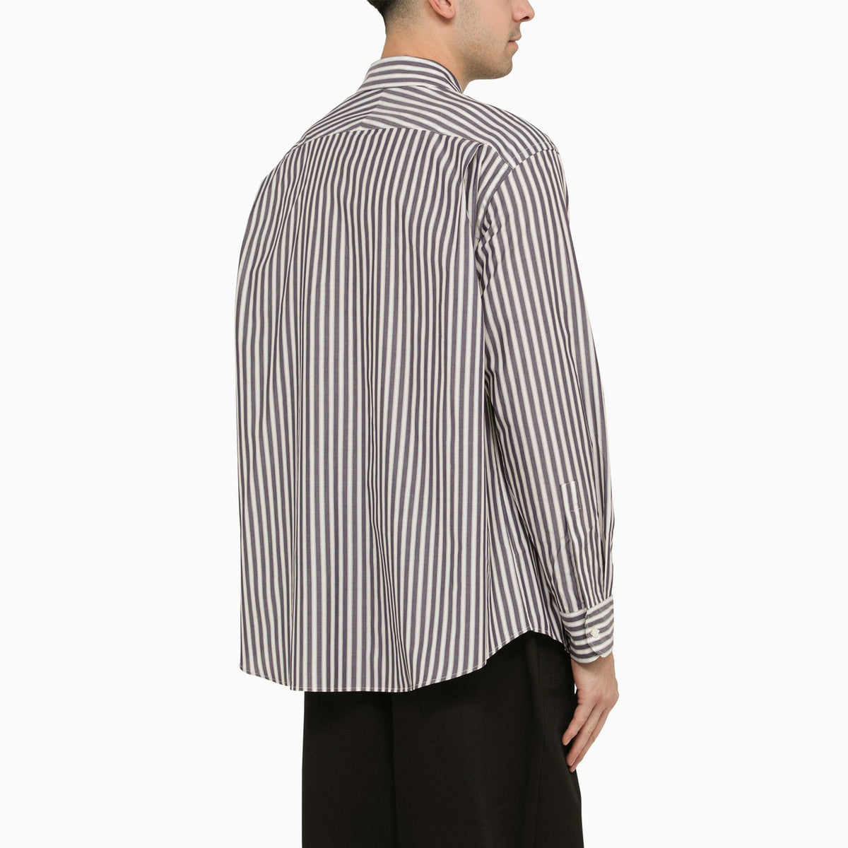 Studio Nicholson Navy Blue And Cream Striped Shirt | Balardi