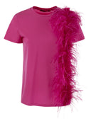 Max Mara Studio Lappole Jersey T Shirt With Feathers