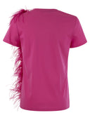 Max Mara Studio Lappole Jersey T Shirt With Feathers