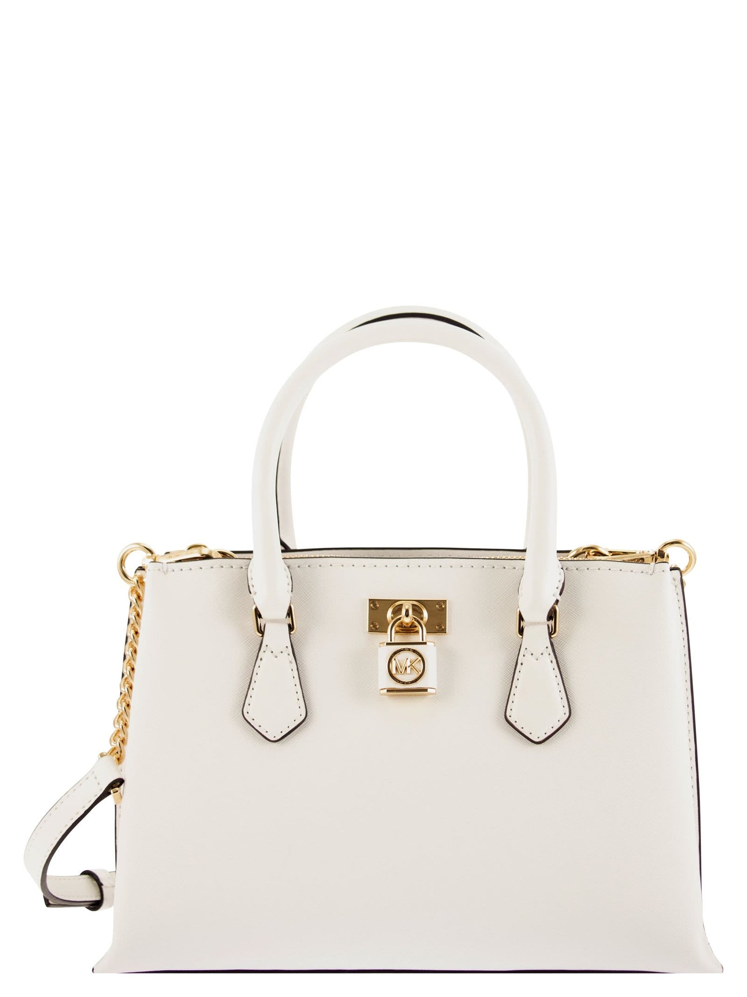 White Michael Kors gold Hardware  Saffiano leather, Handbag, Mk handbags