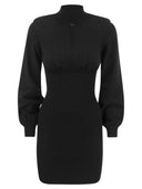 Elisabetta Franchi Ribbed Mini Dress With High Neck And Cups