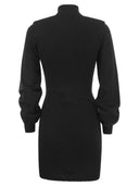 Elisabetta Franchi Ribbed Mini Dress With High Neck And Cups