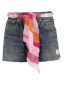 Mc2 Saint Barth Denim Shorts With Embroidery And Scarf