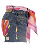 Mc2 Saint Barth Denim Shorts With Embroidery And Scarf