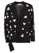 Marni Long Wool Cardigan con mazzo di cuori