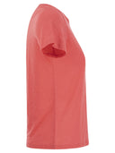 Maglietta a collo dell'equipaggio maestoso in lino e manica corta