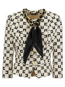 Elisabetta Franchi Logo Print Crepe Jacket With Foulard Chain