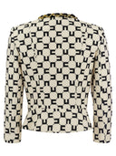 Elisabetta Franchi Logo Print Crepe Jacket With Foulard Chain