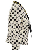 Elisabetta Franchi Logo Print Crepe Jacket With Foulard Chain