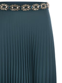 Elisabetta Franchi Long Pleated Georgette Skirt With Embroidery