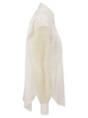 Brunello Cucinelli Stretch Cotton Poplin Shirt With Crispy Silk Broderie Anglaise Sleeve