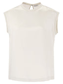 Brunello Cucinelli Silk T Shirt With Monili Details