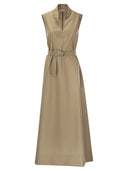 Brunello Cucinelli Techno Cotton Poplin Dress With Belt And Precious Shoulder Detail