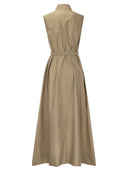 Brunello Cucinelli Techno Cotton Poplin Dress With Belt And Precious Shoulder Detail