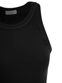 Brunello Cucinelli Stretch Cotton Ribbed Jersey Top With Satin Trims