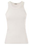 Brunello Cucinelli Stretch Cotton Rib Jersey Top With Satin Trims