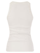 Brunello Cucinelli Stretch Cotton Rib Jersey Top With Satin Trims