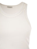 Brunello Cucinelli Stretch Cotton Rib Jersey Top With Satin Trims