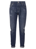 Brunello Cucinelli Five Pocket Leisure Fit Trousers In Old Denim With Rips