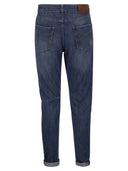 Brunello Cucinelli Five Pocket Leisure Fit Trousers In Old Denim With Rips