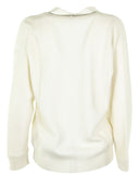 Brunello Cucinelli White V Neck Sweater Cashmere Sweater With Monili