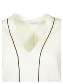 Brunello Cucinelli White V Neck Sweater Cashmere Sweater With Monili