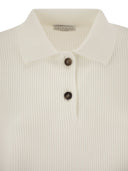 Brunello Cucinelli English Rib Cotton Polo Style Jersey With Jewellery