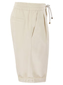 Brunello Cucinelli Bermuda Shorts In Garment Dyed Cotton Gabardine With Drawstring And Double Darts