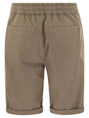 Brunello Cucinelli Bermuda Shorts In Garment Dyed Cotton Gabardine With Drawstring And Double Darts