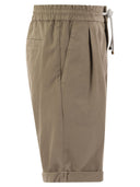 Brunello Cucinelli Bermuda Shorts In Garment Dyed Cotton Gabardine With Drawstring And Double Darts