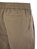 Brunello Cucinelli Bermuda Shorts In Garment Dyed Cotton Gabardine With Drawstring And Double Darts