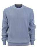Brunello Cucinelli Cotton Rib Sweater With Raglan Sleeve